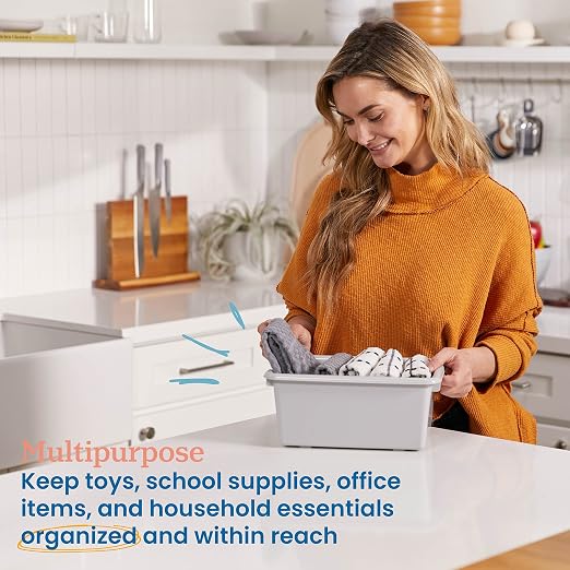 ECR4Kids Scoop Front Storage Bins, Multipurpose Organization, Light Grey, 10-Piece | Durable plastic, GREENGUARD Gold Certified, 1.2 gallon capacity, lightweight & nestable, built-in handle, classroom/home use