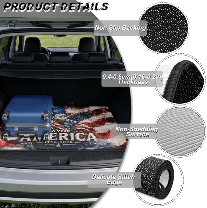 America Eagle Cargo Liners for Cars USA Patriotic Trunk Mats Dustproof Rear Cargo Mat Protector Trunk Liner Pads USA 250 Years Anniversary Car Accessories, 4th of July
