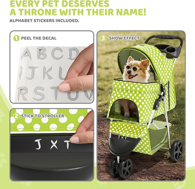 Magshion 3-Wheel Pet Stroller for Small/Medium Dogs & Cats, Up to 33lbs | Foldable Travel Jogger w/ Breathable Mesh Cover, Lightweight Design, Safety Tethers, Cup Holder & Storage Basket