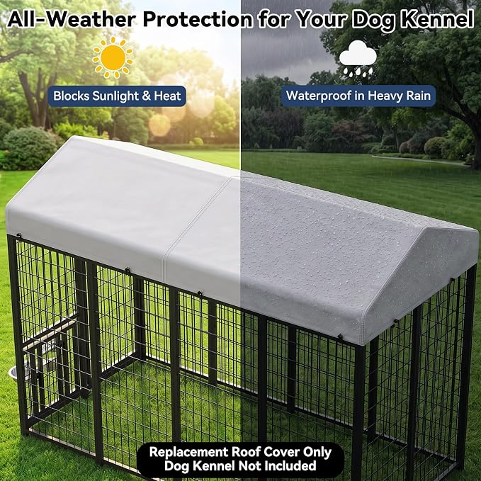 ROOMTEC 8 x 4 FT Outdoor Dog Kennel Cover, Replacement Canopy Only | Silver, 210D Coated Oxford, Waterproof, UV, 12 Secure Fasteners, Designed for ROOMTEC Kennels
