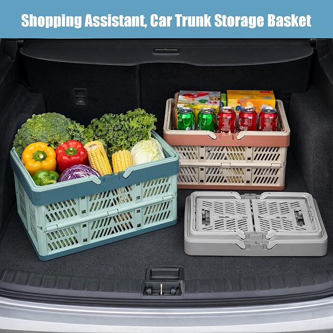 Collapsible Storage Crate with Handles, 20L Foldable Plastic Basket, Organizer Container (Light blue, M)