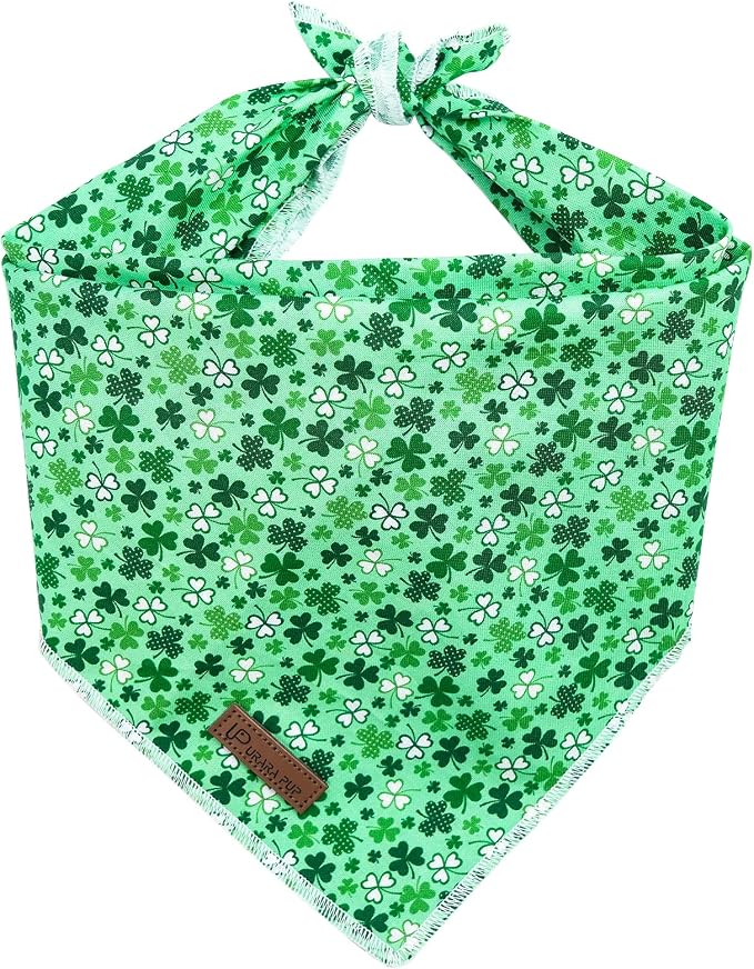 St. Patrick's Dog Bandanas, Shamrock Triangle Bid Scarf for Medium Large Girl Boy Dogs, Spring Cotton Puppy Kerchief, Green Dog Bandana