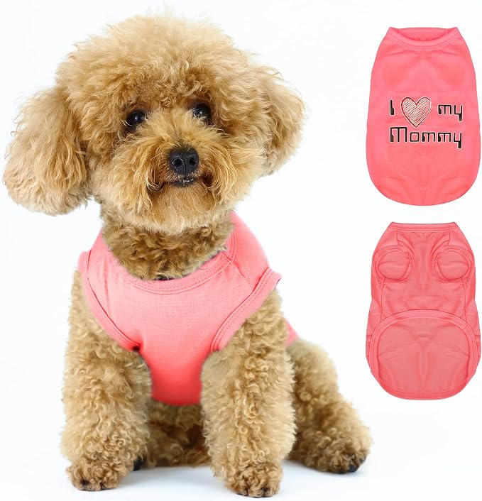 Expressive Pet Vest: Sleeveless Dog Shirt with 'I Love My Mommy' Slogan, Ideal for Chihuahuas, Poodles, Yorkies, and More - Adorable Design, Ultimate Comfort, Easy Maintenance! Pink Medium