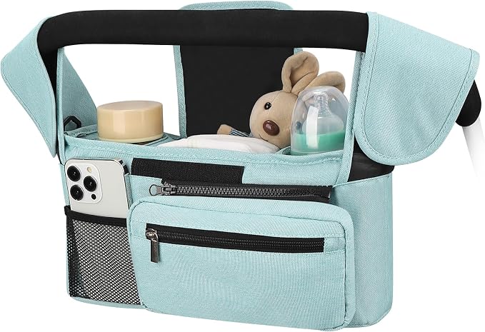 Accmor Universal Stroller Organizer with Insulated Cup Holder Detachable Phone Bag and Shoulder Strap,Stroller Bag Caddy Organizer for Uppababy, Baby Jogger, Britax Strollers