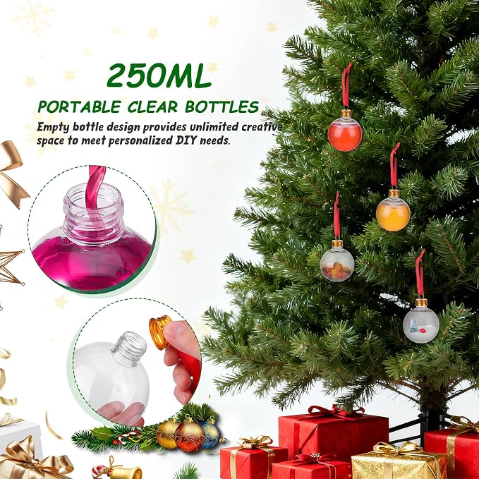 OUNONA 10pcs Bulb-shaped round Plastic Bottles with Leak-proof Lids, Pet Drink Containers for Party Hanging Decors and Storage, Golden Candy Bottles for Holiday Gift Packaging