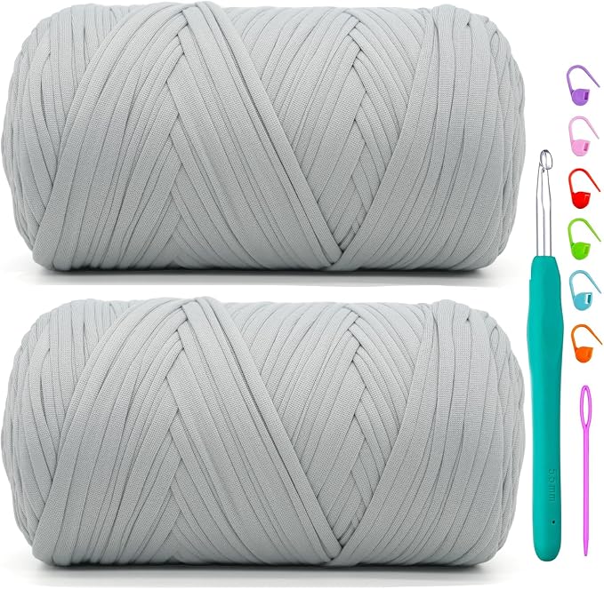 2 Pack Tshirt Yarn for Crochet,Light Grey T Shirt Soft Elastic Fabric Chunky Thick T-Shirt Crochet Yarn for Crocheting Knitting Beginner Hand Knitting Bag/DIY Craft/Home Decor 2 * 400G-Light Grey