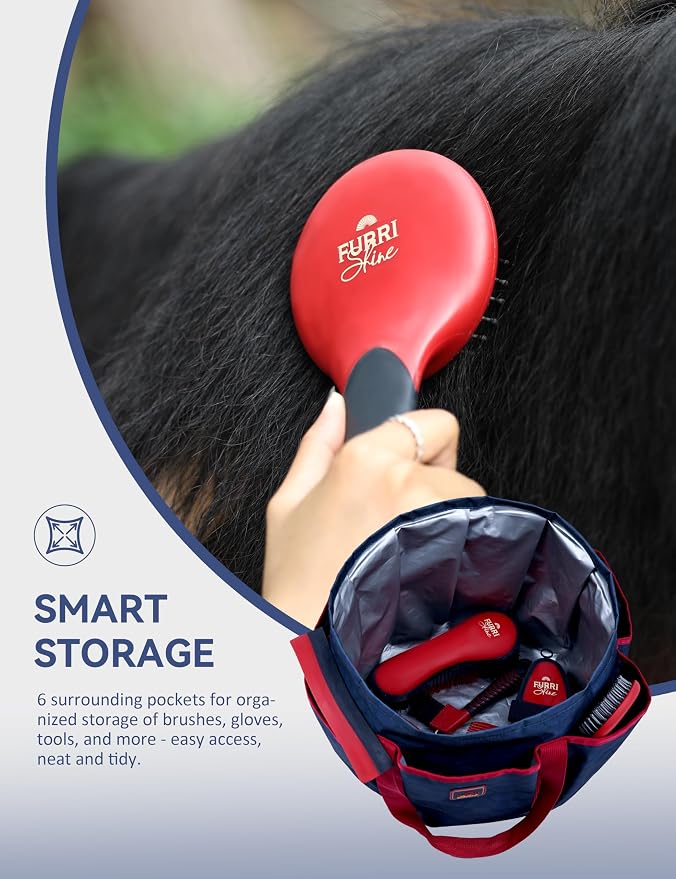 Horse Grooming Tote Bag, Waterproof Grooming Organizer with Multiple Pockets for Brushes & Tools, Stable & Show Use Navy