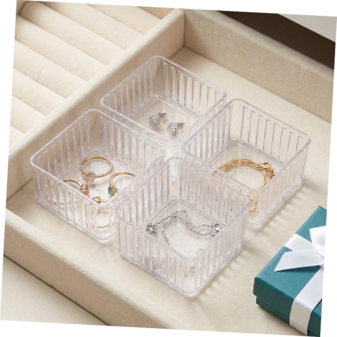 10pcs Stackable Drawer Organizer Trays Set with Removable Dividers, 4 Sizes Pet Storage Bins for Kitchen Gadgets and Jewelry, Flexible Combination for Bathroom Counter and Vanity