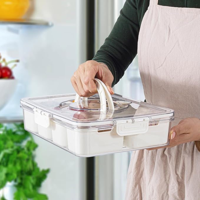 Amzcku Divided Serving Tray with Lid and Handle - Snackle Box Charcuterie Container (Pack of 2)