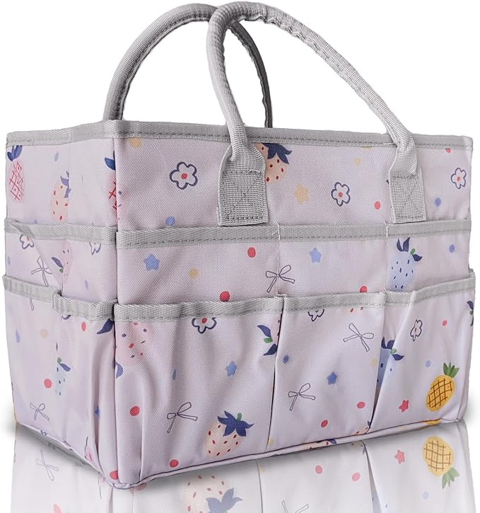 Cupohus Craft Organizer Tote Bag, Pink Fruit Sewing Bag for Art | Supply Storage Bags with Pockets and Handles, Oxford Fabric Carrying Caddy for Teacher, Officer, Artist, Traveler, and More