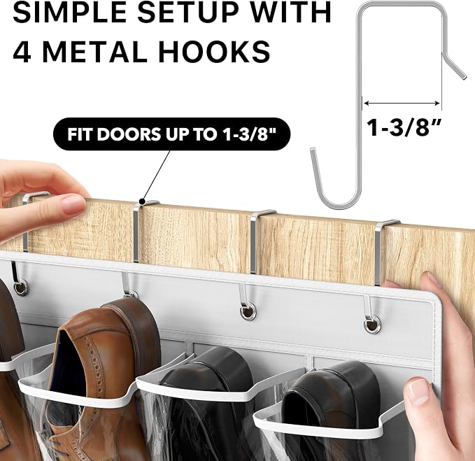 Simple Houseware 24 Pockets Large Clear Over the Door Shoe Organizer, White | 56" x 22.5", 4 Durable Metal Hooks, 5" x 9" Pocket Size, Multipurpose