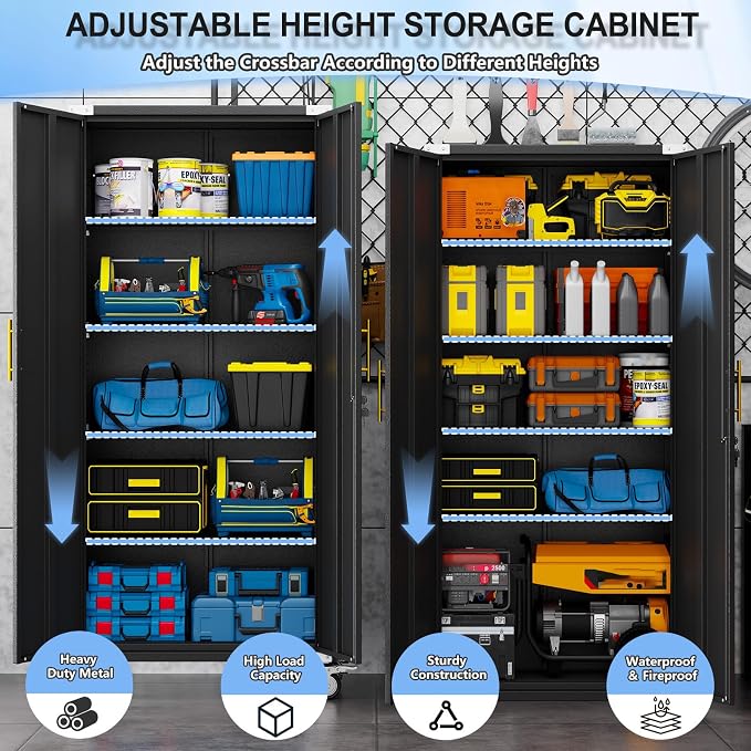 pozdeg 71" Tall Metal Rolling Garage Storage Cabinet with Lock & Wheels ﻿