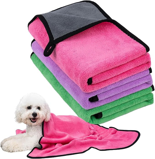 MICOOYO Dog Towels for Drying Dogs 3 Pack, Ultra Absorbent Microfiber Pet Bath Blanket | Quick Dry Towel for Dogs and Cats, 11.8”x23.6, S