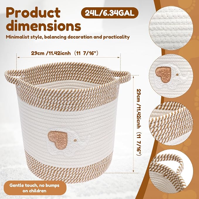 Storage Baskets for Organizing, 11” Woven Cotton Rope Storage Bin for Kids Dog Toy Organizer Clothes Hamper for Nursery Laundry, Blanket Basket for Living Room Decor Toy Basket(Style 1)