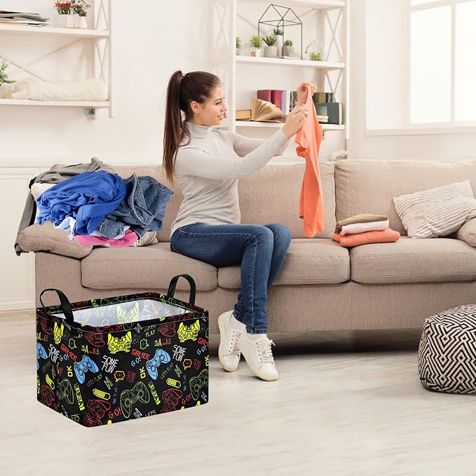 Baby Storage Basket Nursery Box Laundry Hamper Organization Bins for Toys and Clothes with Handles (Handle Game)