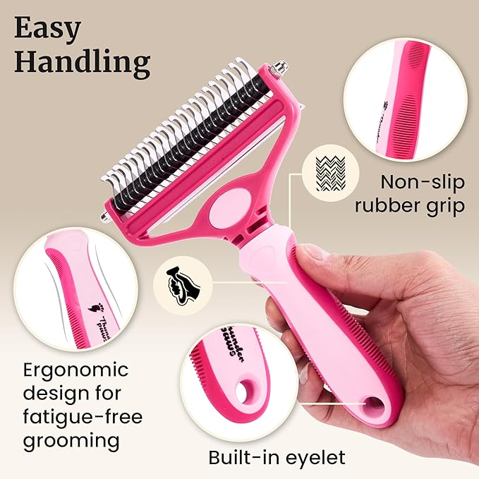 2-in-1 Deshedding Brush and Dematting Rake for Dogs – Double Coat Undercoat Grooming Tool for Medium to Large Breeds, Reduces Shedding by Up to 95%