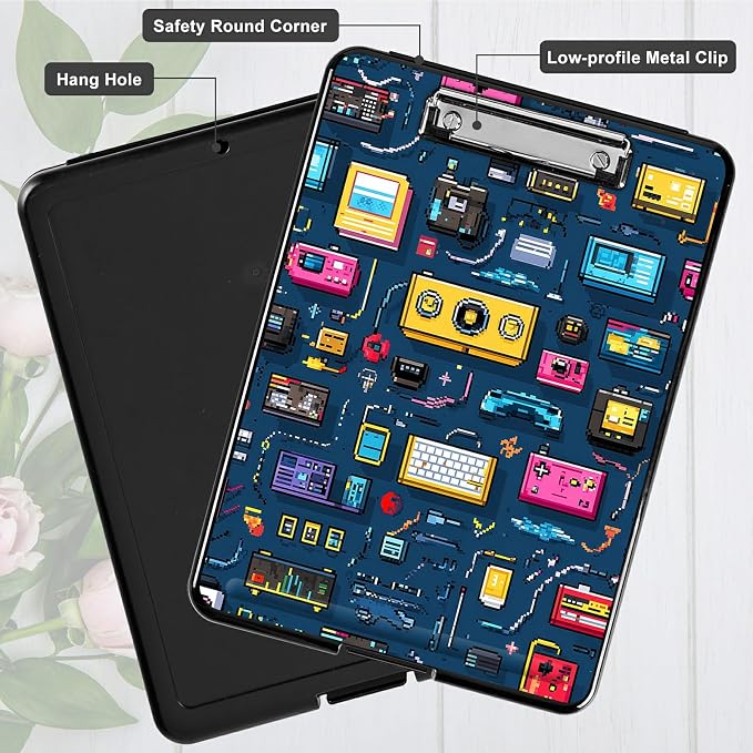 Heavy Duty Storage Clipboard, Slim Nursing Clipboard with Internal Pen Case, Portable File Organizer Case for A4 Letter Size Paper Office Medical Professionals, Retro Radio