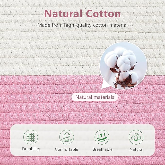 ECDYQXVU 15x10x9 Inch Woven Cotton Rope Storage Basket, 2 Pack | Foldable Design, Built-in Handles, Space-saving Organizer for Living Room, Bedroom, Laundry, Shelves, Clothes, Towels