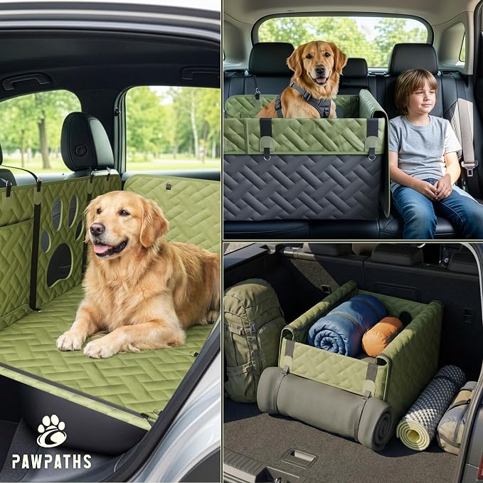 Dog Car Seat Cover for Back Seat - Dog Hammock Car with Safety Backseat Extender Belt Strap, Washable Mat - Hard Bottom Pet Backseat Cover 280lbs Max Load, Protector Carseat Bed for Truck SUV