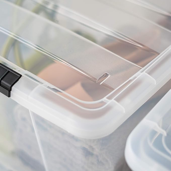 IRIS USA 6-Pack 72 Quart Storage Bins with Lids, Clear | Transparent design makes contents easy to find. Perfect for moving, blankets, clothing, and garage storage. Nestable design