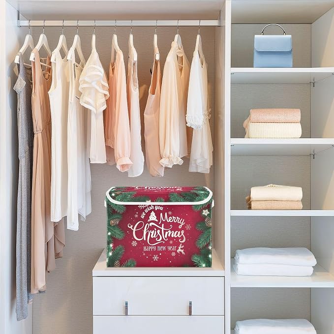 senya Christmas Storage Baskets Merry Christmas Happy New Year | Collapsible Storage Bins with Lids Boxes Clothes Baskets for Organizing