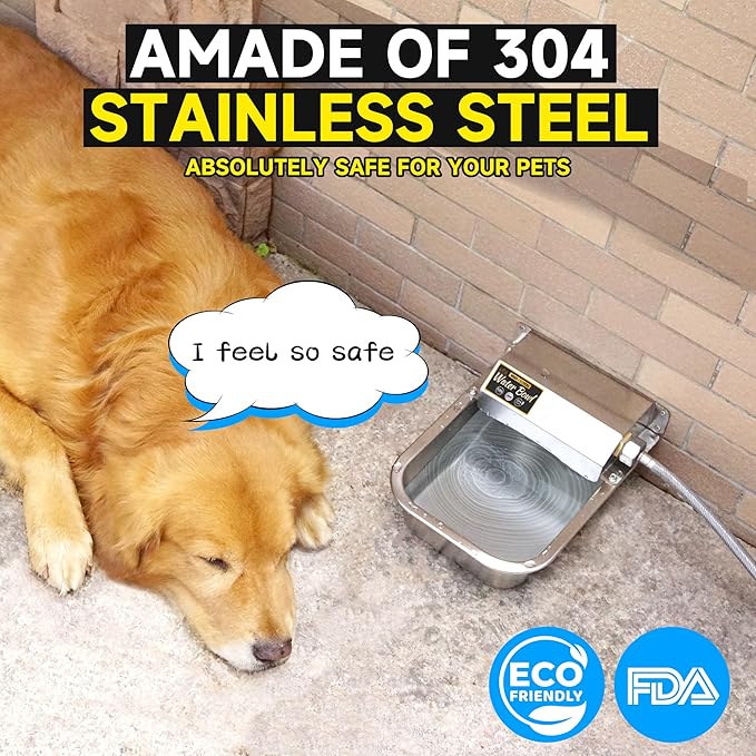 PETTEN 3L Automatic Dog Water Dispenser, Stainless Steel Self-Filling Water Bowl for Large Dogs & Outdoor Auto-Filling Fresh Water with 3/4" GHT Hose Connection