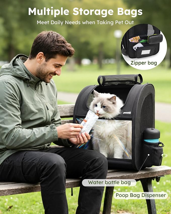 pecute Cat Backpack Expandable, Cat Carrier Backpack Acrylic Window, XL | Durable Oxford Cloth, Lockable Zipper,Use for Pet Under 15 lbs to Travel