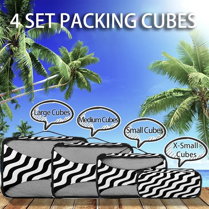 Packing Cubes for Travel, Fashion Chevrons Travel Luggage Packing Organizers for Women Men, Large Custom Toiletries Bag for Clothes Shoes, Black White Chevrons