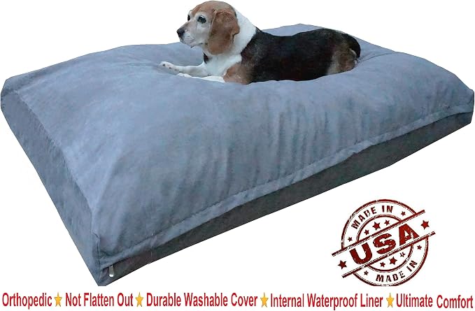 Dogbed4less XL Memory Foam Dog Bed for Medium Large Dogs with Orthopedic Comfort, Waterproof Liner and Grey Washable Pet Bed Cover 47X29 Pillow