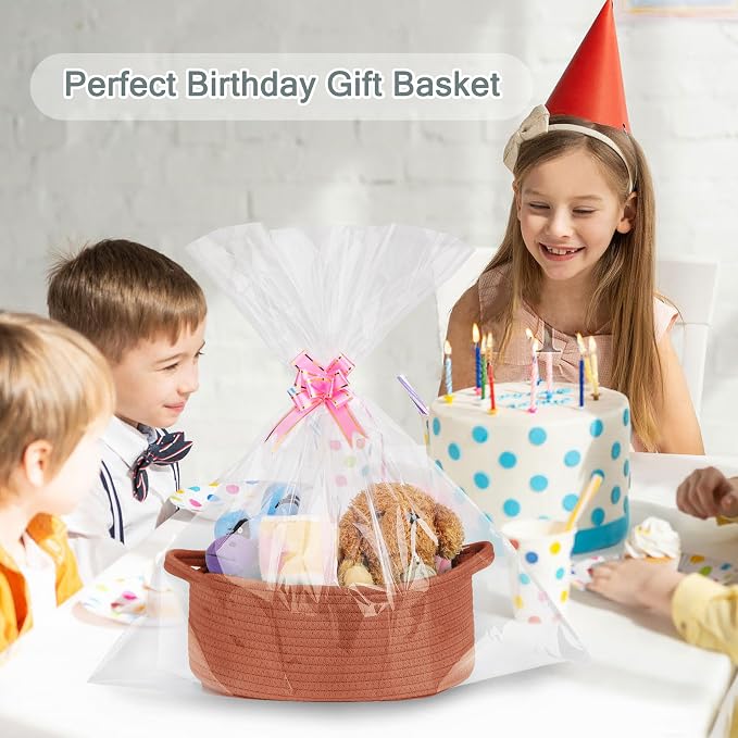 COMSE Empty Small Gift Basket with Bag & Ribbons, Autumn Glaze | Cotton Rope, 12"x 8"x 5", Baby Toy Organizer, Stores Small Items for Bedrooms, Nurseries, Bathrooms, Living Rooms, Offices