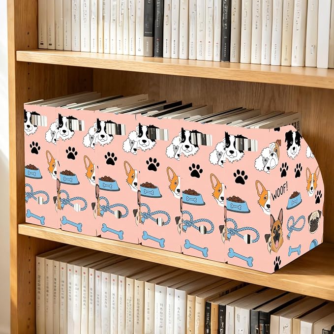 Emelivor Dogs Pets Pink Pattern Magazine Holder Set of 3 Desk File Organizer Foldable Vertical Folder Holder with Labels for Office Organization Book Bins for Classroom Documents Home
