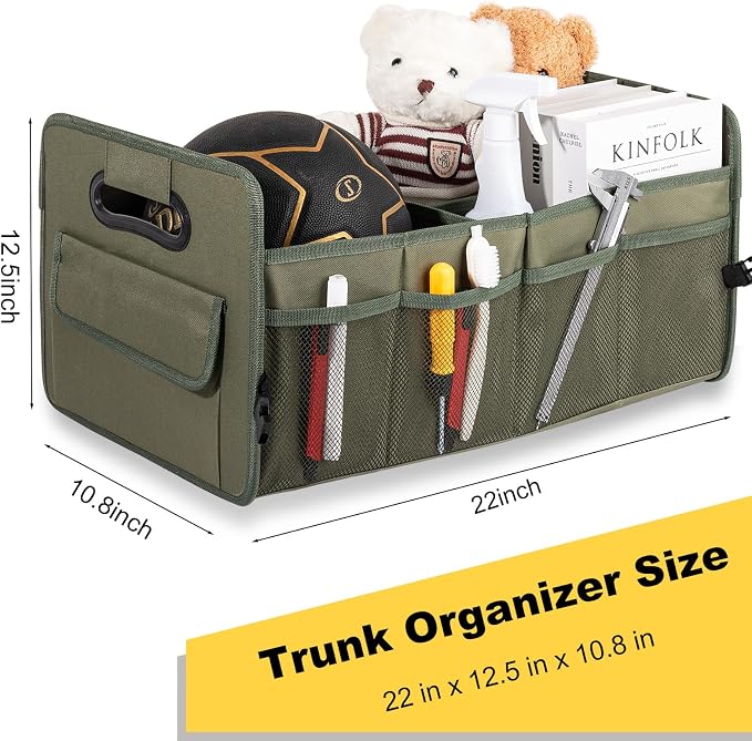 JiatuA Car Trunk Organizer, Collapsible Car Organizers and Storage Green | Sturdy, Large Capacity, Clean Decor, Multi Compartment Container Box, Adjustable Car Accessories for SUV Sedan Truck