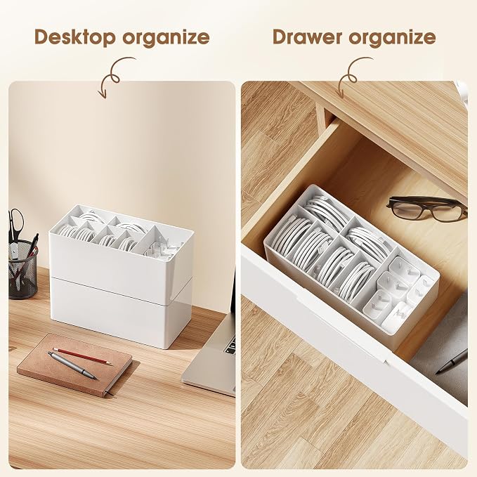 Charger Cable Cord Storage Organizer Easy storage without ties charger cable organizer Cable Management Boxes - 1 Pack （white）