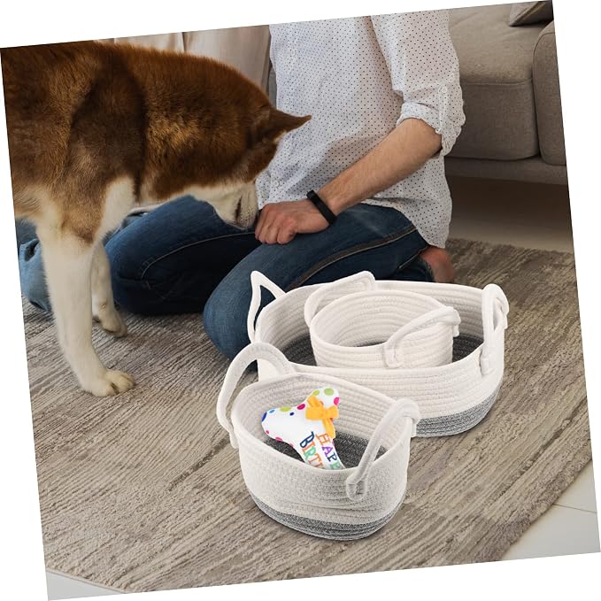 Luxshiny 3Pcs Woven Rope Dog Toy Storage Baskets Pet Organizer for Toy Food Clothes Holding Household Use