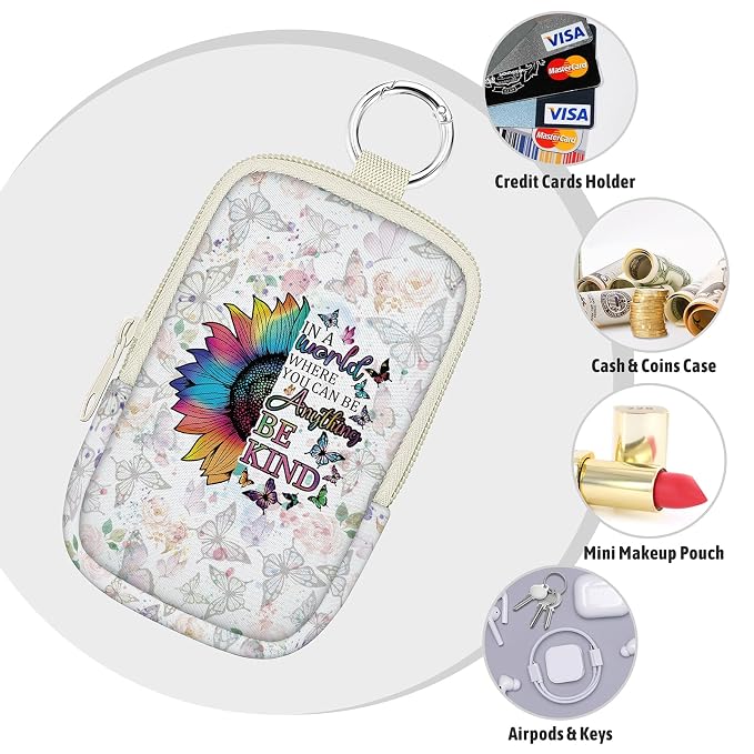 Hand Sanitizer Holder,Sunflower Be Kind Spray Case Zippered Pouch | Keychain, Travel Size, Cute Fashion Accessory with Snap Hook, for Glow Mist and Power Mist 1FL OZ, Mini Small Pocket Clip on