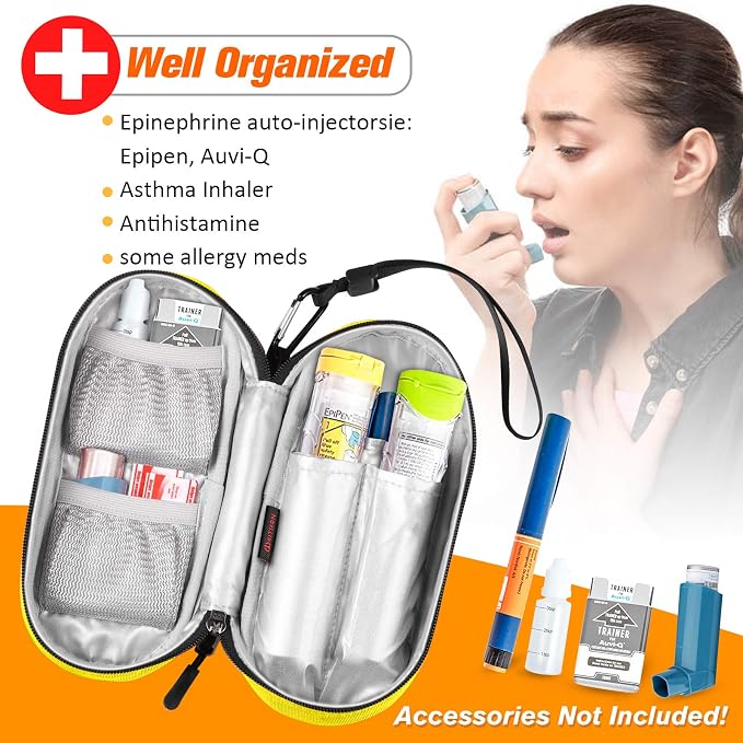 SITHON EpiPen Medical Carrying Case Insulated Medication Organizer Bag | Emergency Medical Travel Pouch Holds 2 EpiPens, Asthma Inhaler, Anti-Histamine, Auvi-Q, Allergy Medicine Essentials