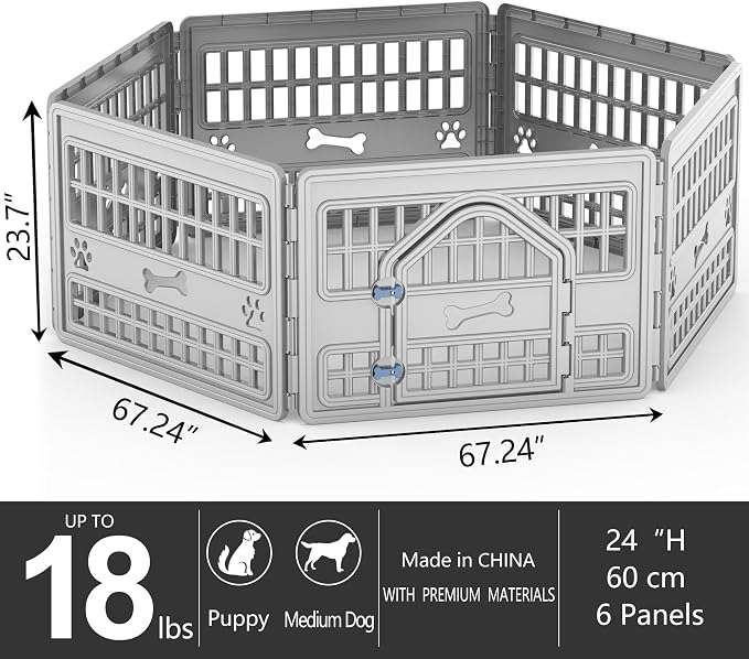 Dog Playpen Indoor,Puppy Playpen Fence Outdoor,Easy Assemble,Fold It Down,Grey Blue(4-Panel 34 * 34 * 24 inch)