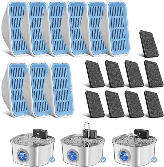 Replacement Cat Water Fountain Filters, 9 Filters and 9 Pre-Filter Sponges for 108oz/3.2L Stainless Steel Pet Water Fountain 309A/309B/309C