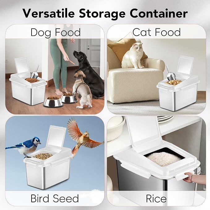 Newget 11 lb Stainless Steel Dog Food Storage Container with Scoop, White | Keep Food Fresh, Sturdy, Airtight, Rust-Proof, Insect-Proof, Moisture-Proof, Easy to Use, Suitable for Store All Pet Food