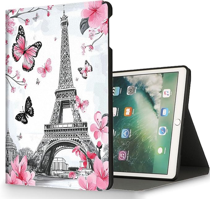 for Microsoft Surface Pro X/Pro X Plus-13 2019/2020/2021/2024 Tablet Case,Auto Wake/Sleep,Adjustable Stand Protective Cover - Eiffel Tower Sakura Butterfly