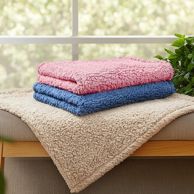 Luciphia 1 Pack 3 Calming Dog Blanket Fluffy Premium Fleece Pet Blankets Soft Sherpa Throw for Dogs Puppy Cat Beige/Pink/HazeBlue Large (41" x31") | Fluffy Throw Blanket Washeble for Crate Bed Couch Indoor. Cozy Pet Blanket, Puppy Essentials Dog gift,B...