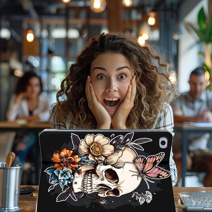 for Microsoft Surface Go 4/3/2/1-10.5" 2021 Tablet Case,Auto Wake/Sleep,Adjustable Stand Protective Cover - Skull Butterfly Flower