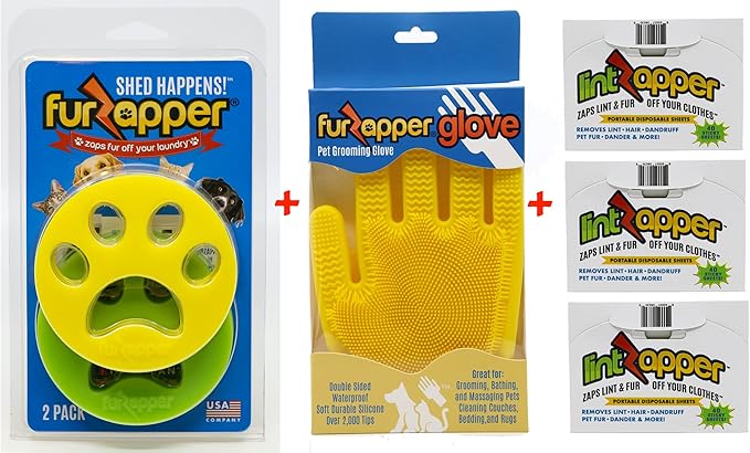 Ultimate Pet Owner Bundle - Includes 2 FurZappers, 1 FurZapper Pet Grooming Glove, 3 LintZapper Packs (120 Total Sheets) White