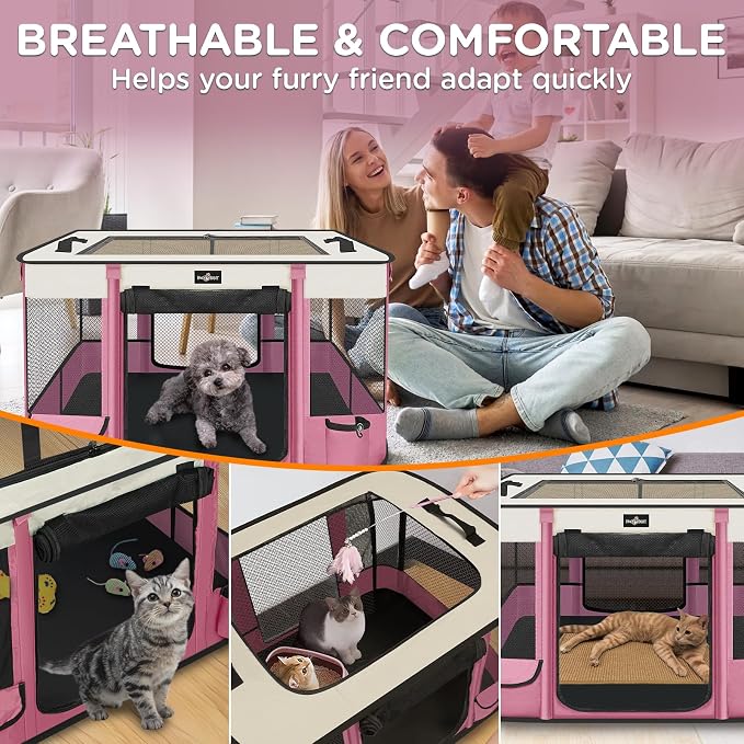 Paw Ballet Foldable Pet Kitten Playpen, Upgrade Waterproof Portable Cat Dog Playpen Kennel Tent for Dog Cat, Retractable Shade Cover with Free Carrying Case, Indoor Outdoor Use for Small Pet.