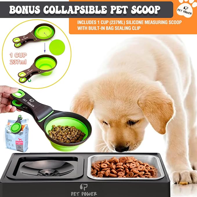 Elevated Dog Bowls, Raised Dog Bowl Stand with 4 Adjustable Heights, Stainless Steel Food Bowl & No-Spill Water Bowl – Dog Bowls Elevated for Small, Medium & Large Dogs