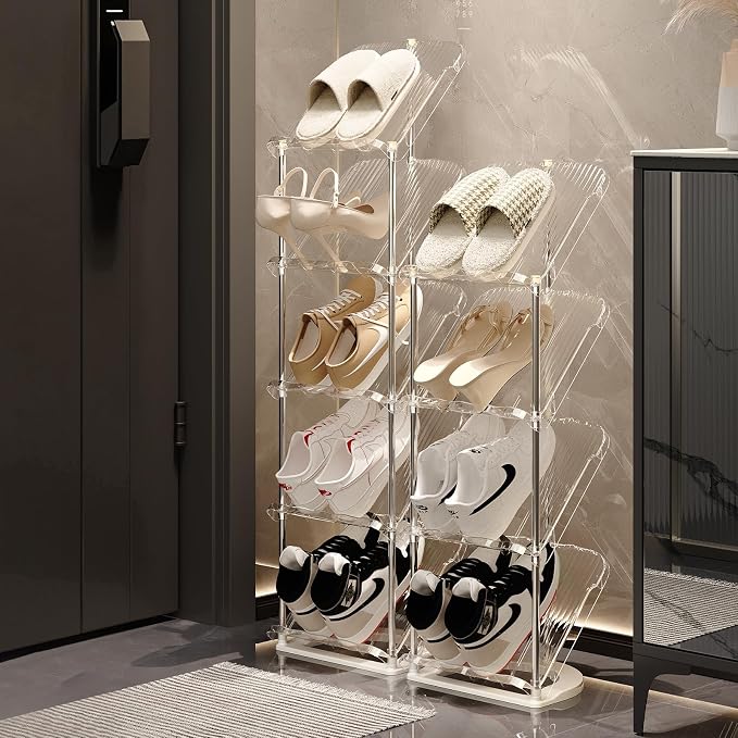 YYW Transparently Narrow Shoe Rack, Vertical Shoe Rack for Entryway Corner | Small Shoe Storage Organizer, Save Space Slim Shoe Shelf for Front Door Entrance, Easy To Assemble, PET Material