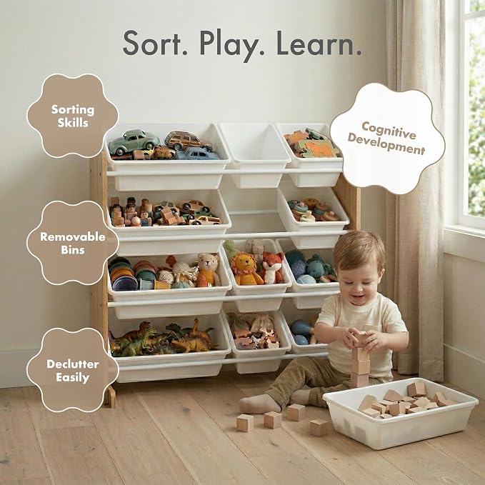Humble Crew Kids Toy Organizer with 12 Bins, 4 Tier Storage for Playroom