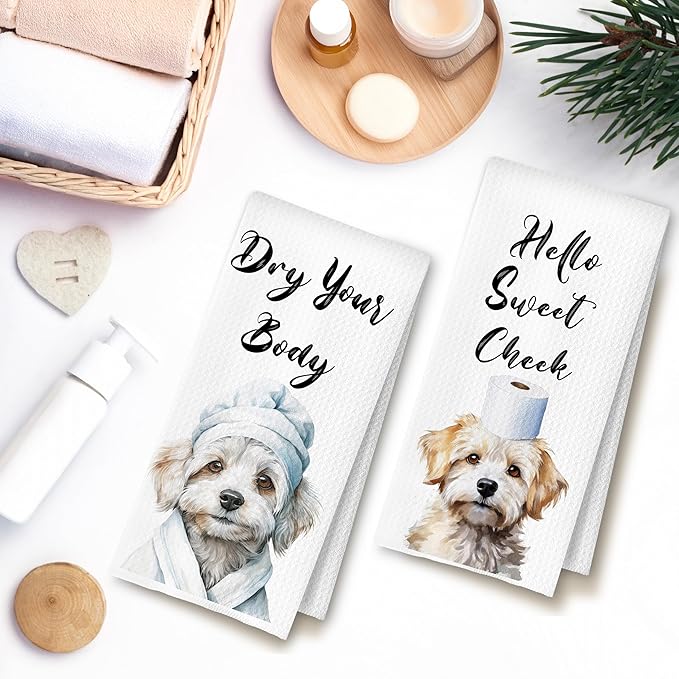 Funny Maltese Dog Hand Towels for Bathroom Washroom, Gifts for Maltese Lovers Women Men, Dog Bathroom Decor, 16x24 Inch Set of 4
