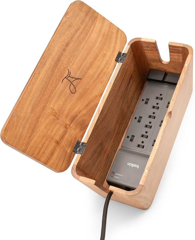 Acacia Cable Management Box - Rustic Design (Natural, Large)