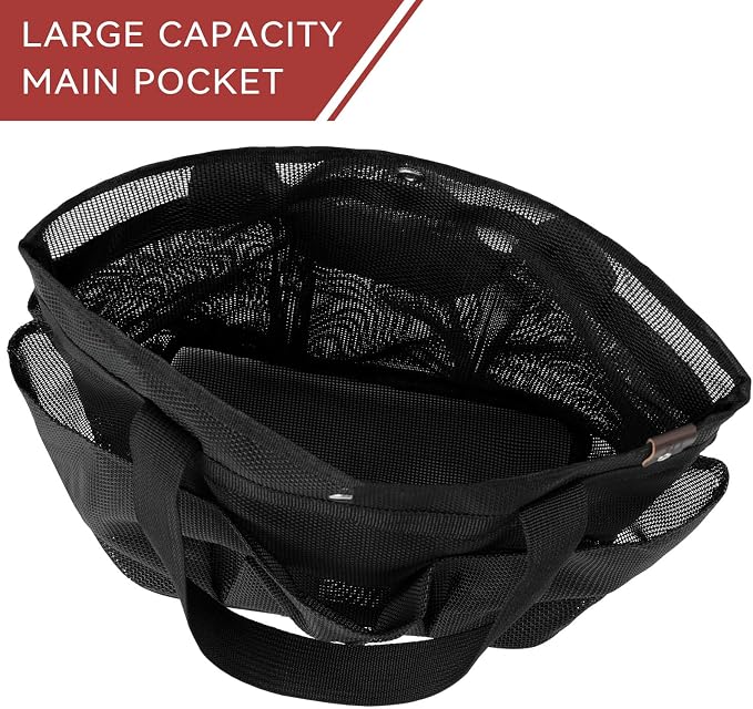 Mesh Horse Grooming Tote Bag Breathable Waterproof, 6 Pockets Horse Grooming Kit Tool Bags, Horse Cleaning Caddy Box for Cleaning Supplies, Pet Grooming Organizer for Horse Dog Goats, Black